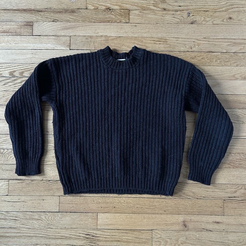 It Is Well LA Sweater Small Black Chunky Rib Knit Cotton Made in USA